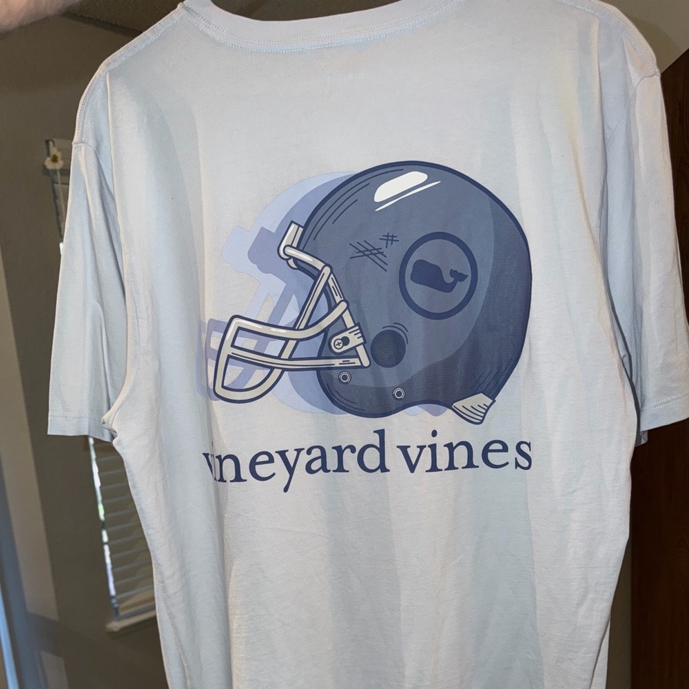 Vineyard Vines Light Blue Tee with Navy Helmet Design